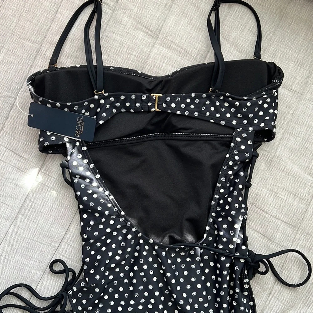 NEW‼️Rachel Roy Classic Black/White Polka Side Lace Up Swimsuit Size M - Picture 9 of 16
